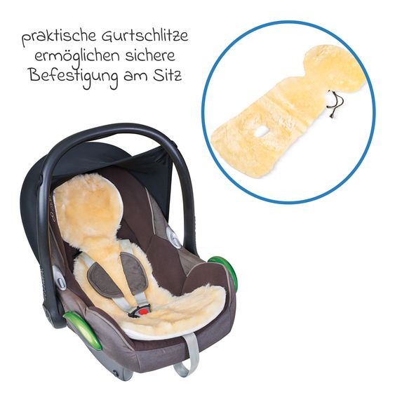 Fellhof Lammfell-Einlage Unifit für Babyschalen und Autositze aus 100 % Merion-Lammfell 30 x 77 cm