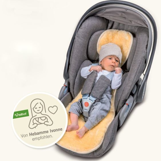 Fellhof Lammfell-Einlage Unifit für Babyschalen und Autositze aus 100 % Merion-Lammfell 30 x 77 cm