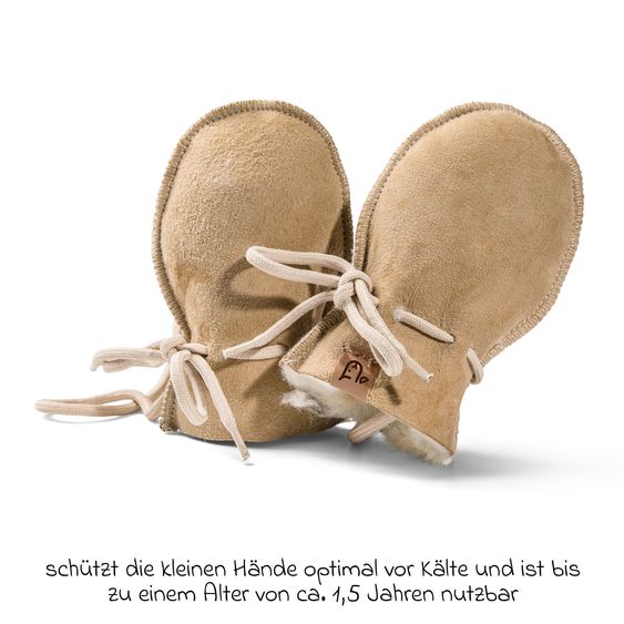 Fellhof Lammfell-Fäustlinge Maxi mit Kordel - Beige
