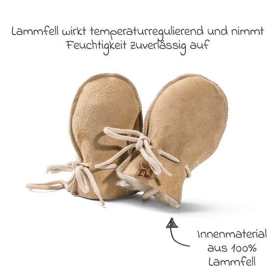 Fellhof Lammfell-Fäustlinge Maxi mit Kordel - Beige