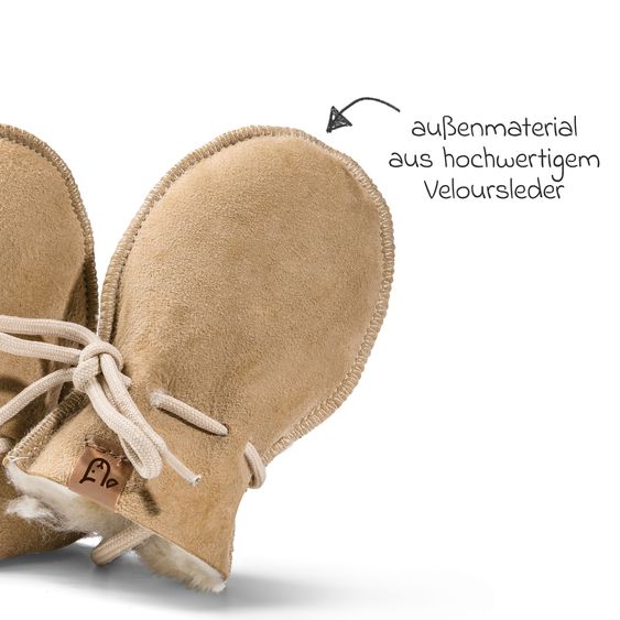 Fellhof Lammfell-Fäustlinge Maxi mit Kordel - Beige