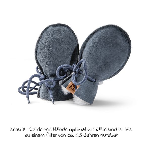 Fellhof Sheepskin Mittens Maxi with Cord - Blue grey