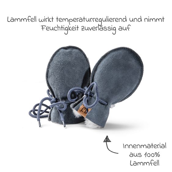 Fellhof Sheepskin Mittens Maxi with Cord - Blue grey