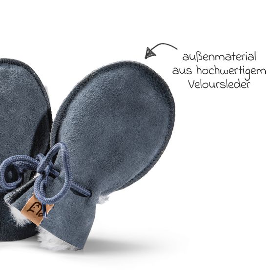 Fellhof Sheepskin Mittens Maxi with Cord - Blue grey