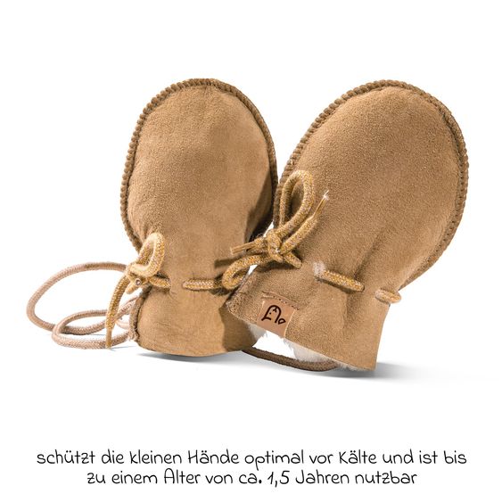 Fellhof Lammfell-Fäustlinge Maxi mit Kordel - Braun