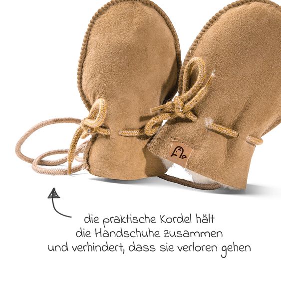 Fellhof Lammfell-Fäustlinge Maxi mit Kordel - Braun