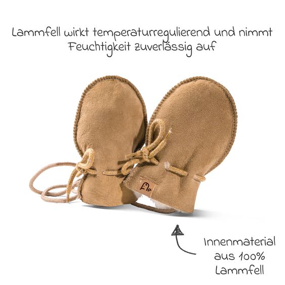 Fellhof Lammfell-Fäustlinge Maxi mit Kordel - Braun