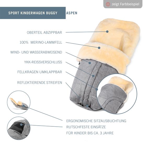 Fellhof Lammfell-Fußsack Aspen für Buggy, Sport- & Kinderwagen - Graphite Melange