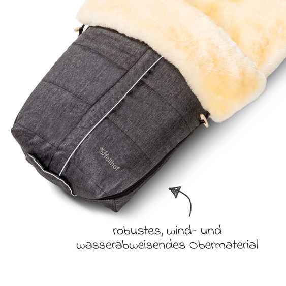 Fellhof Lammfell-Fußsack Aspen für Buggy, Sport- & Kinderwagen - Graphite Melange