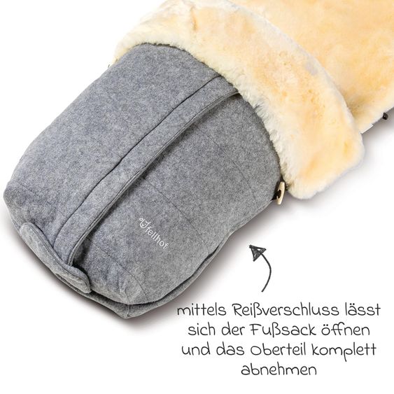 Fellhof Lammfell-Fußsack Cortina Filz für Kinderwagen & Buggy - Hellgrau