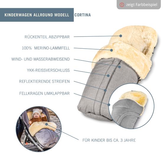 Fellhof Lammfell-Fußsack Cortina für Buggy, Sport- & Kinderwagen - Graphite Melange