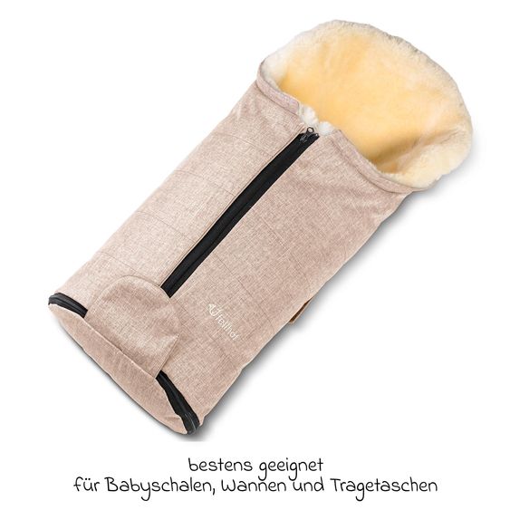 Fellhof Gastein lambskin footmuff for infant car seats & carrycots - Beige Melange