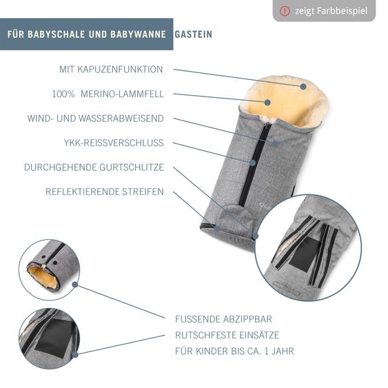 Fellhof Lammfell-Fußsack Gastein für Babyschalen & Babywannen - Graphite Melange