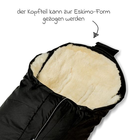 Fellhof Lammfell-Fußsack Kitzbühl für Buggy, Sport- und Kinderwagen - Schwarz