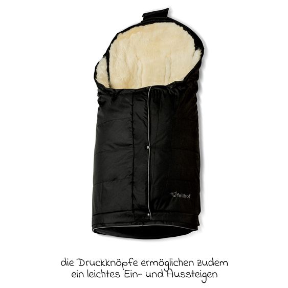Fellhof Lammfell-Fußsack Kitzbühl für Buggy, Sport- und Kinderwagen - Schwarz