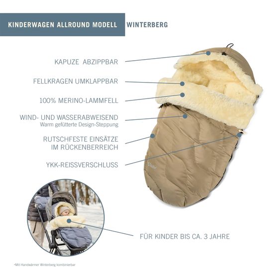 Fellhof Lammfell-Fußsack Winterberg für Buggy, Sport- & Kinderwagen - Beige