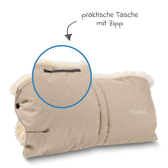 Fellhof Lambskin hand warmer for buggy, sport & stroller - Beige