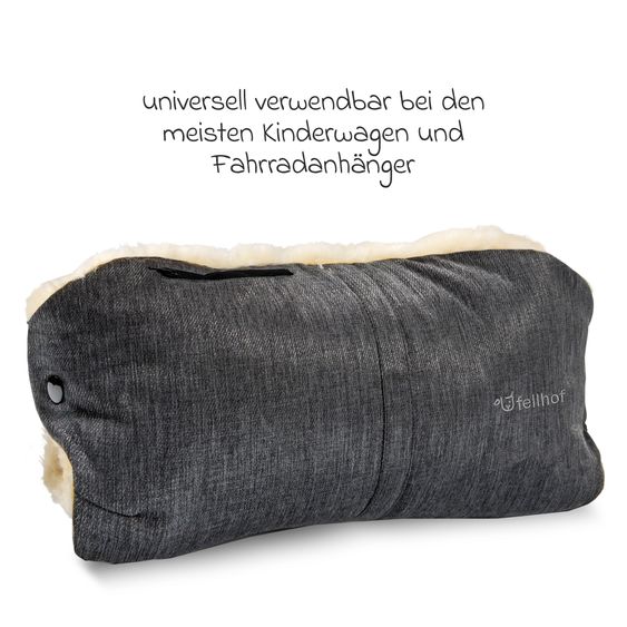 Fellhof Lammfell-Handwärmer für Buggy, Sport- & Kinderwagen - Graphite Melange