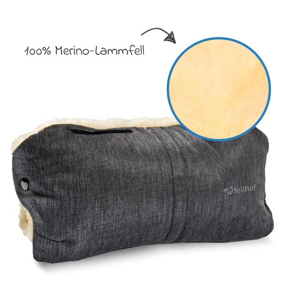 Fellhof Lammfell-Handwärmer für Buggy, Sport- & Kinderwagen - Graphite Melange