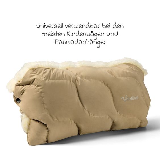 Fellhof Scaldamani in pelle d'agnello Winterberg per passeggino, carrozzina e carrozzina - Beige