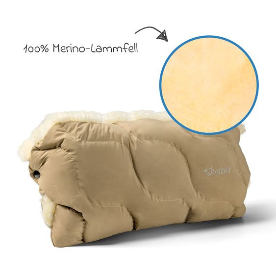 Fellhof Scaldamani in pelle d'agnello Winterberg per passeggino, carrozzina e carrozzina - Beige