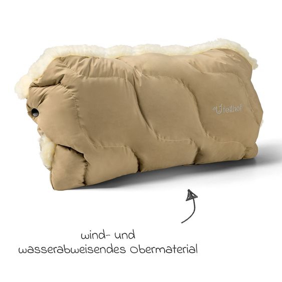 Fellhof Scaldamani in pelle d'agnello Winterberg per passeggino, carrozzina e carrozzina - Beige