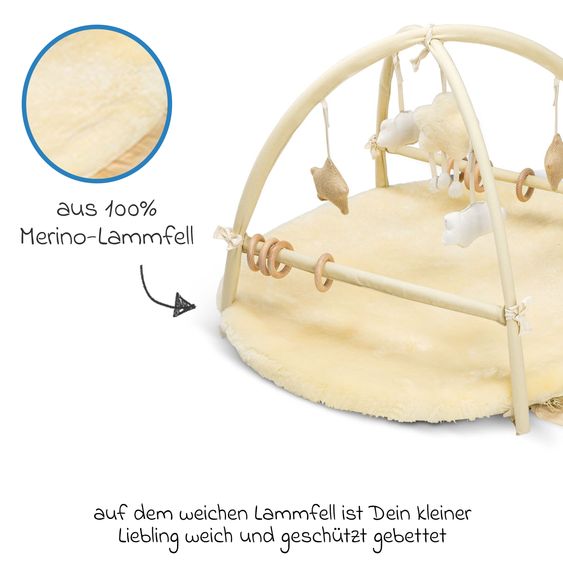 Fellhof Play blanket with play arch Activity Center Stella with detachable pendant, top made of 100% merino lambskin