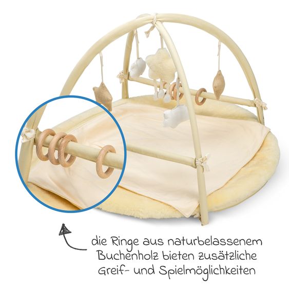 Fellhof Play blanket with play arch Activity Center Stella with detachable pendant, top made of 100% merino lambskin