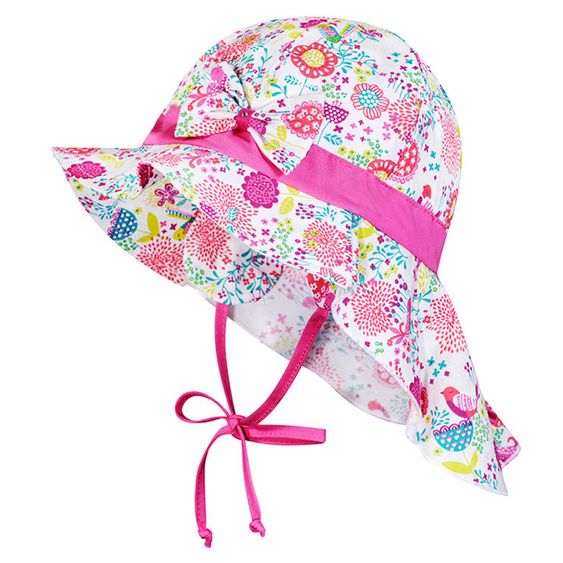 Fiebig Hut mit Nackenschutz - Schleife & Blumen Pink - Gr. 47