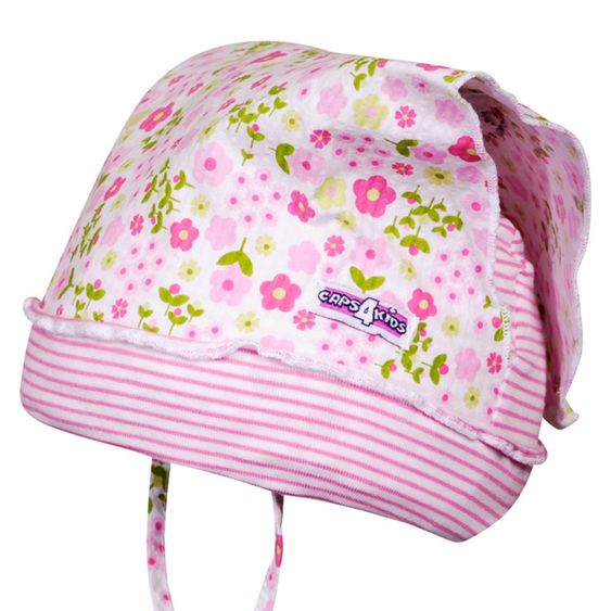 Fiebig Kopftuch-Mütze zum Binden - Blümchen Rosa - Gr. 43