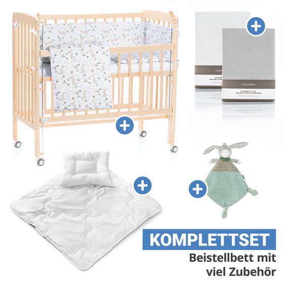 Fillikid 10-tlg. Beistellbett-Komplett-Set Nino inkl. Matratze, Bettwäsche, Spannbetttücher, Nestchen, Steppbett & Schmusetuch - Natur