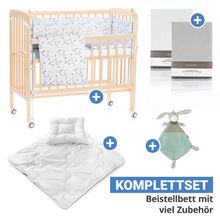 10-tlg. Beistellbett-Komplett-Set Nino inkl. Matratze, Bettwäsche, Spannbetttücher, Nestchen, Steppbett & Schmusetuch - Natur