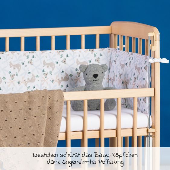 Fillikid 10-tlg. Beistellbett-Komplett-Set Nino inkl. Matratze, Bettwäsche, Spannbetttücher, Nestchen, Steppbett & Schmusetuch - Natur