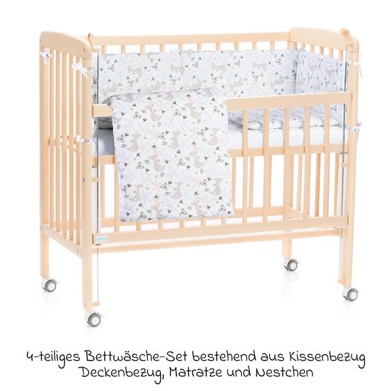 Fillikid 10-tlg. Beistellbett-Komplett-Set Nino inkl. Matratze, Bettwäsche, Spannbetttücher, Nestchen, Steppbett & Schmusetuch - Natur