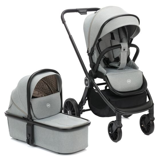 Fillikid 2-1 Kombi-Kinderwagen Cougar bis 22 kg belastbar inkl. Babywanne, umsetzbare Sitzeinheit, Telskopschieber, - Grau