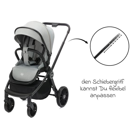 Fillikid 2-1 Kombi-Kinderwagen Cougar bis 22 kg belastbar inkl. Babywanne, umsetzbare Sitzeinheit, Telskopschieber, - Grau