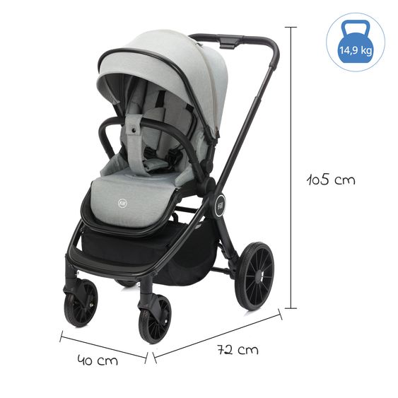 Fillikid 2-1 Kombi-Kinderwagen Cougar bis 22 kg belastbar inkl. Babywanne, umsetzbare Sitzeinheit, Telskopschieber, - Grau