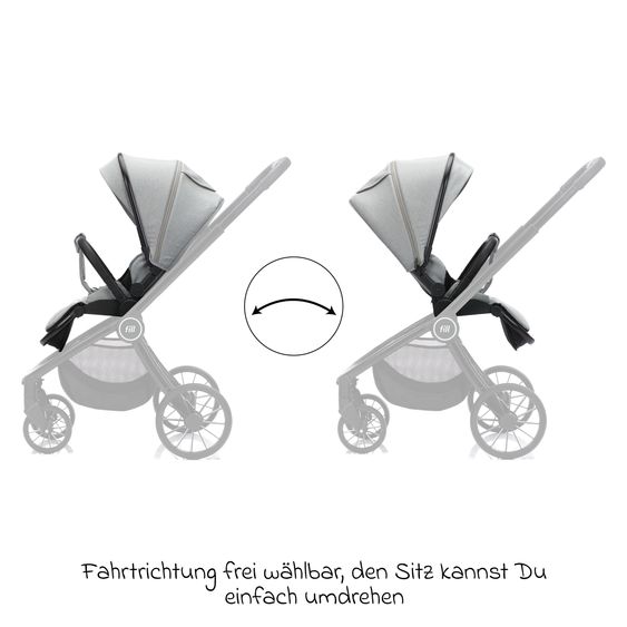 Fillikid 2-1 Combi Stroller Set Cougar up to 22 kg load capacity with carrycot, reversible seat unit, telescopic handle & accessory package - Grey