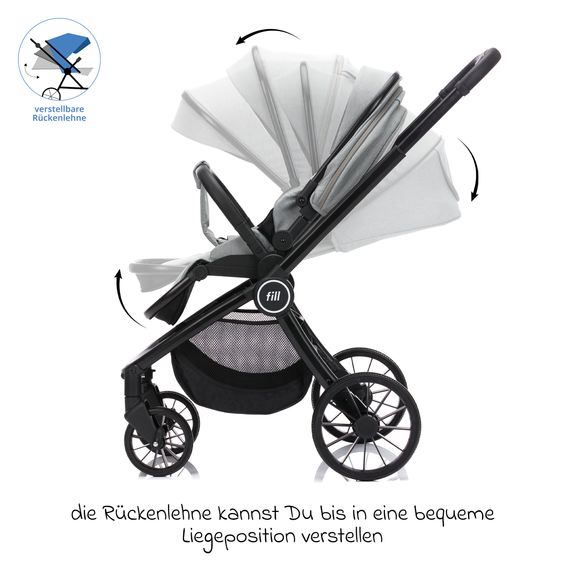 Fillikid 2-1 Combi Stroller Set Cougar up to 22 kg load capacity with carrycot, reversible seat unit, telescopic handle & accessory package - Grey