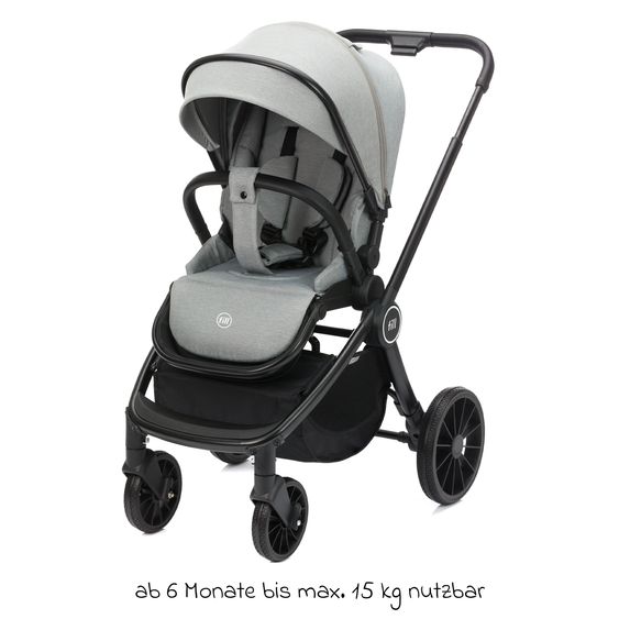 Fillikid 2-1 Combi Stroller Set Cougar up to 22 kg load capacity with carrycot, reversible seat unit, telescopic handle & accessory package - Grey