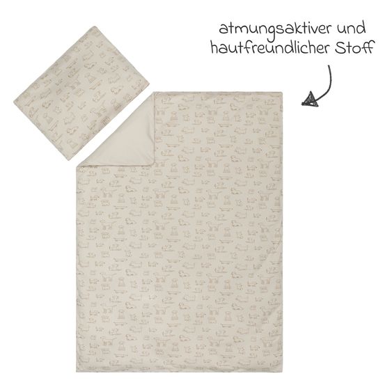 Fillikid 2-pcs. Bedding Set Blanket 100 x 135 cm / Pillow 40 x 60 cm made of cotton - Beige