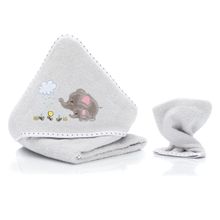 2.tlg. Kapuzenbadetuch-Set Badetuch und Waschhandschuh 100 x 100 cm - Elefant - Grau