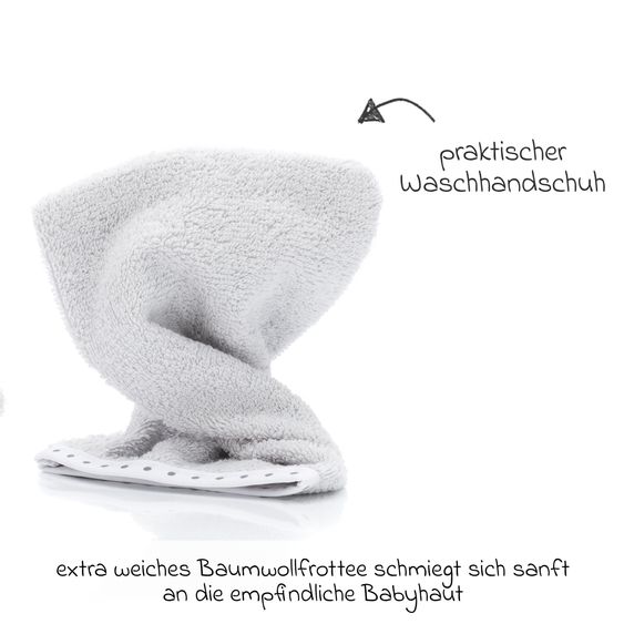 Fillikid 2.tlg. Kapuzenbadetuch-Set Badetuch und Waschhandschuh 100 x 100 cm - Elefant - Grau