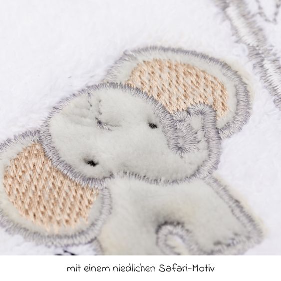 Fillikid 2.tlg. Kapuzenbadetuch-Set Badetuch und Waschhandschuh 100 x 100 cm - Safari - Weiß