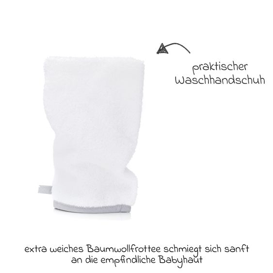 Fillikid 2.tlg. Kapuzenbadetuch-Set Badetuch und Waschhandschuh 100 x 100 cm - Safari - Weiß