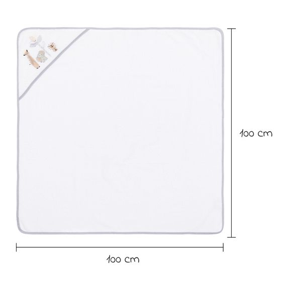 Fillikid 2.tlg. Kapuzenbadetuch-Set Badetuch und Waschhandschuh 100 x 100 cm - Safari - Weiß