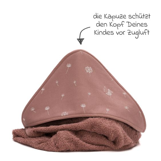 Fillikid 2.tlg. Kapuzenbadetuch-Set Badetuch und Waschhandschuh 100 x 100 - Pusteblume - Rosa