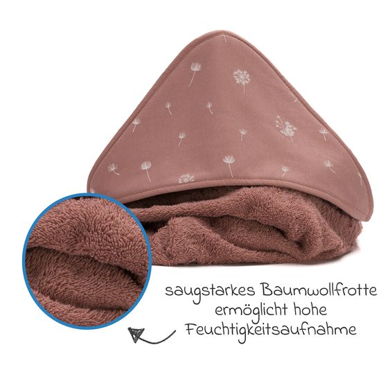 Fillikid 2.tlg. Kapuzenbadetuch-Set Badetuch und Waschhandschuh 100 x 100 - Pusteblume - Rosa