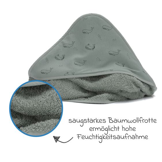 Fillikid 2.tlg. Kapuzenbadetuch-Set Badetuch und Waschhandschuh 100 x 100 - Wal - Grün