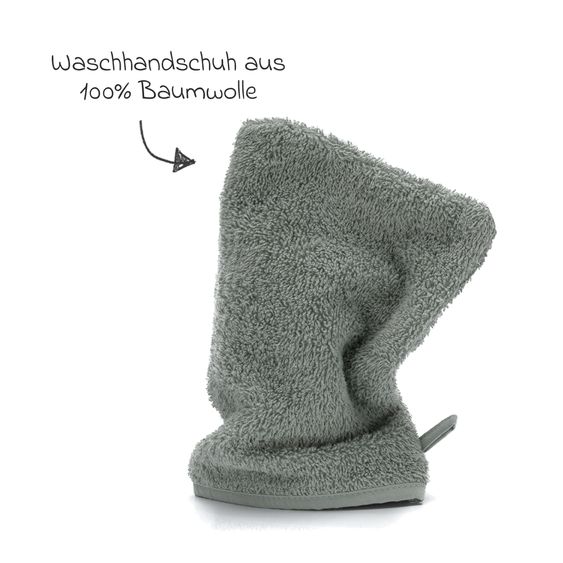 Fillikid 2.tlg. Kapuzenbadetuch-Set Badetuch und Waschhandschuh 100 x 100 - Wal - Grün